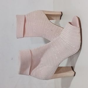 Alec Les Filles Mariah peep toe stretch knit sock ankle bootie blush pink heel 6